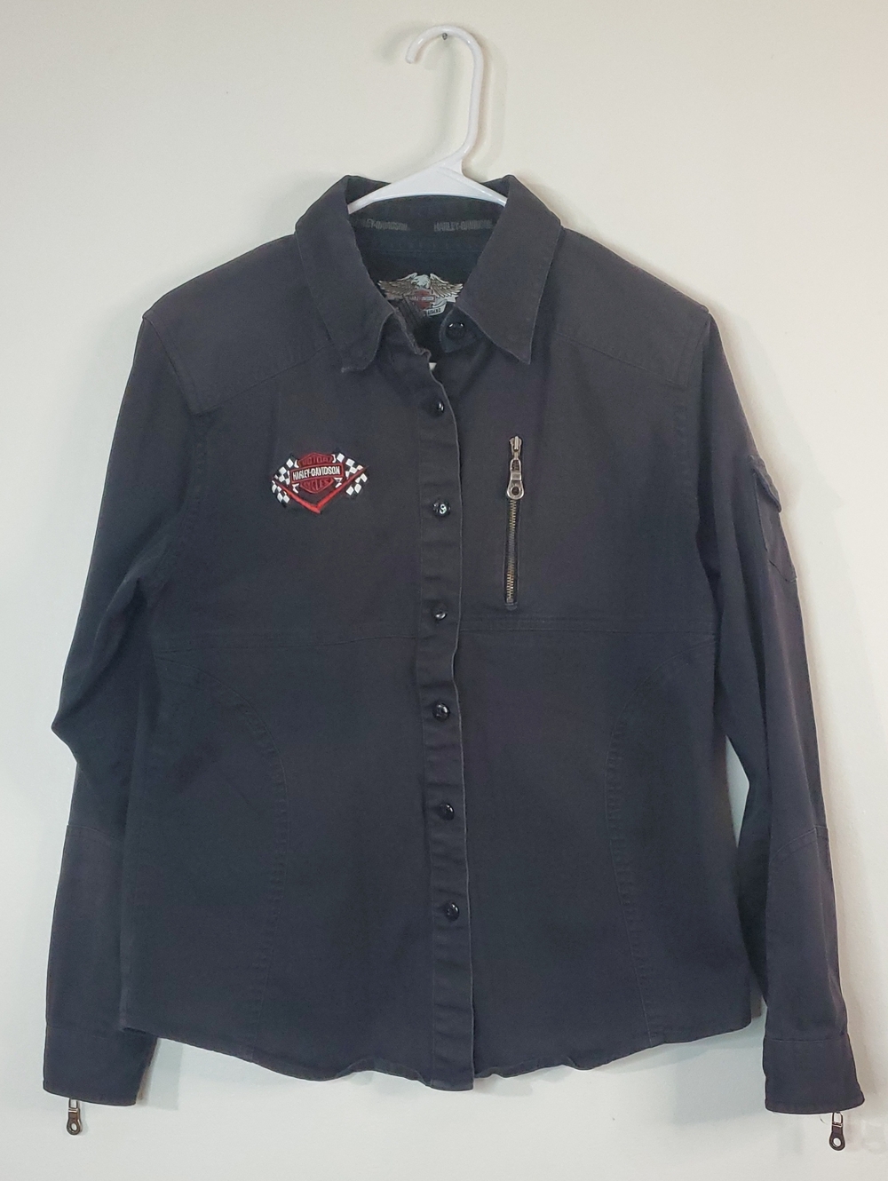 Vintage Harley Davidson Women's Button-Front Embroidered Longsleeve Top Small